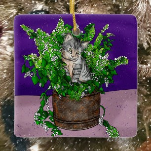 Hand getrokken kitten zittend in Catnip Kerstmis Keramisch Ornament