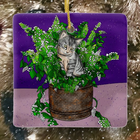 Hand getrokken kitten zittend in Catnip Kerstmis Keramisch Ornament