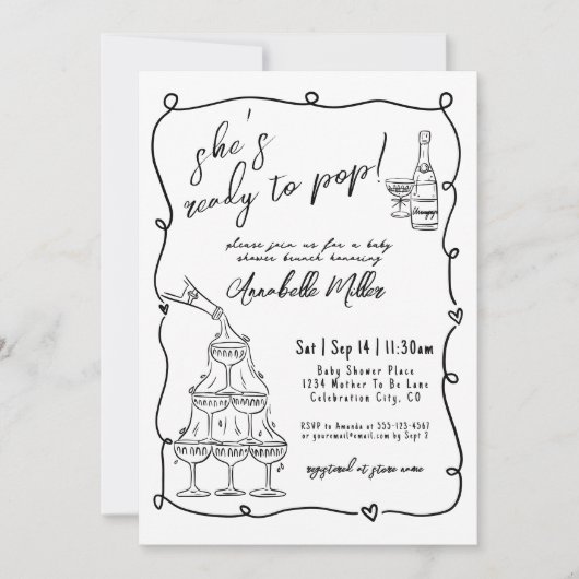 Hand getrokken klaar om Pop Baby shower Kaart (Voorkant)