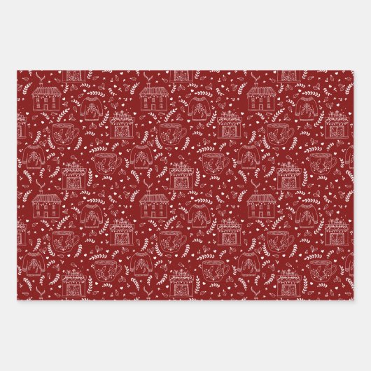 Hand getrokken klassieke retro kerstinpakpapier inpakpapier vel (Voorkant)