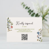 Hand getrokken Kleurrijke Bloemen QR Code RSVP Kaartje (Staand voorkant)