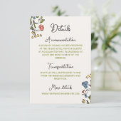 Hand getrokken kleurrijke bloemenbruiloft details informatiekaartje (Staand voorkant)