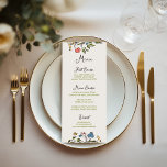 Hand getrokken kleurrijke bloemenbruiloft menu<br><div class="desc">Eigenzinnig en grillig huwelijksmenu met een kleurrijk bloemendoedel ontwerp,  vergezeld van een grillig handgeschreven lettertype.</div>