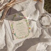 Hand getrokken kleurrijke bloemenkrans lente bruil kaart