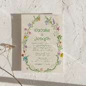 Hand getrokken kleurrijke bloemenkrans lente bruil kaart