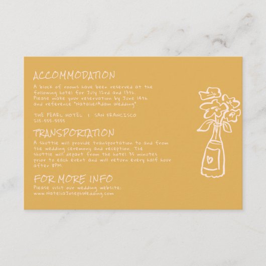 Hand getrokken kleurrijke bloemenvaas bruiloft det informatiekaartje (Voorkant)