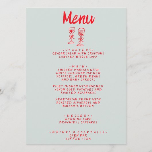 Hand getrokken kleurrijke eigenzinnige champagne r menu (Voorkant)