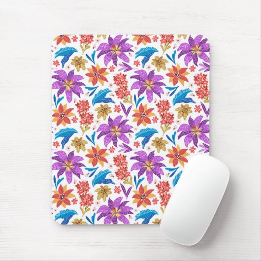 Hand getrokken kleurrijke exotische bloemenpatroon muismat (Met muis)