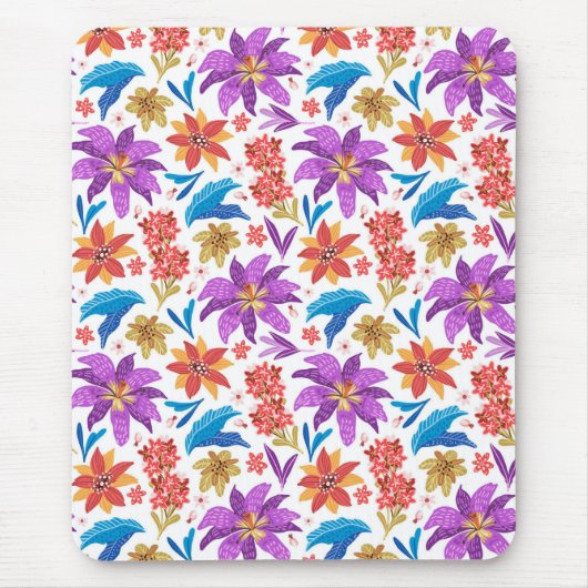 Hand getrokken kleurrijke exotische bloemenpatroon muismat (Voorkant)