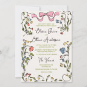 Hand getrokken Kleurrijke Floral Lijst Bow Bruilof Kaart (Voorkant)