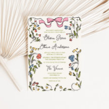 Hand getrokken Kleurrijke Floral Lijst Bow Bruilof