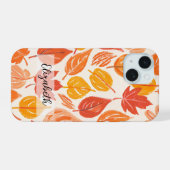Hand getrokken kleurrijke herfst bladeren herfst iPhone 15 case (Achterkant horizontaal)