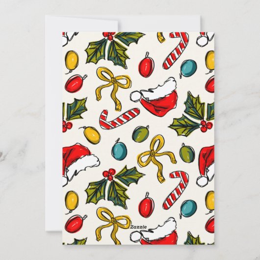 Hand getrokken Kleurrijke Kerst Lichten Schets Feestdagenkaart (Achterkant)