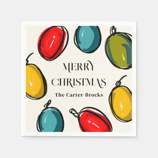 Hand getrokken Kleurrijke Kerst Lichten Schets Servet (Voorkant)