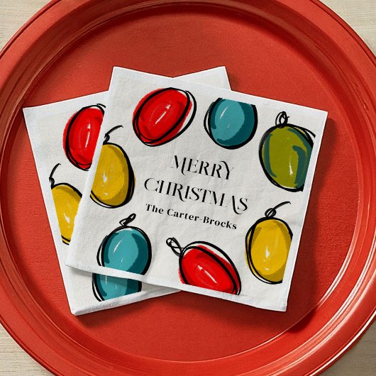 Hand getrokken Kleurrijke Kerst Lichten Schets Servet