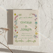 Hand getrokken kleurrijke pastel eigenzinnige bloe save the date
