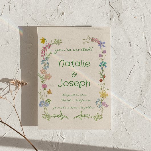 Hand getrokken kleurrijke pastel eigenzinnige bloe save the date