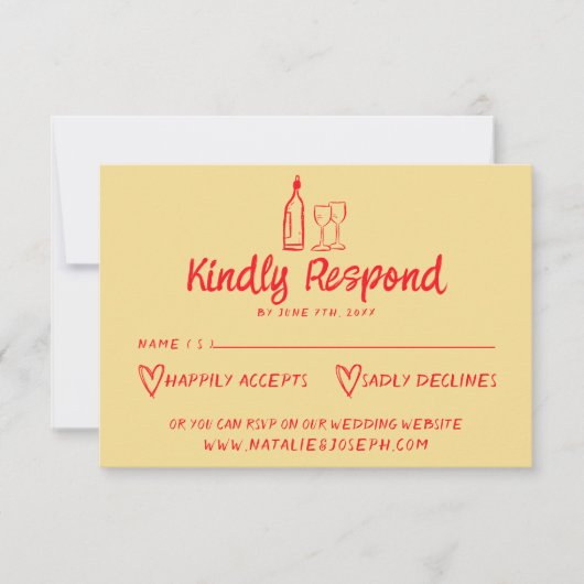 Hand getrokken kleurrijke retro eigenzinnige moder RSVP kaartje (Voorkant)