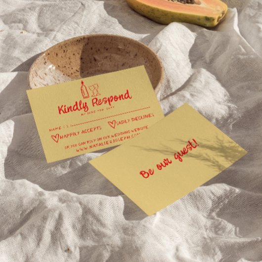 Hand getrokken kleurrijke retro eigenzinnige moder RSVP kaartje