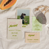 Hand getrokken kleurrijke retro vet funky bruiloft kaart