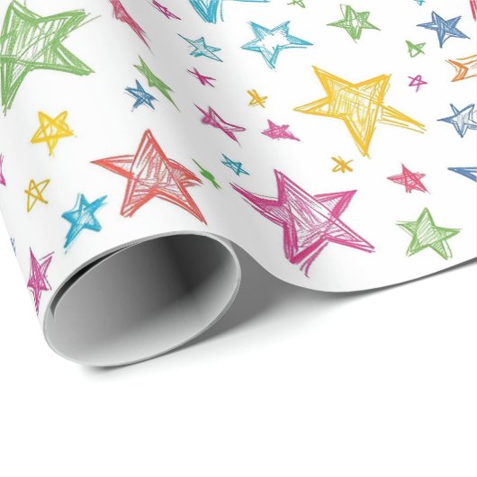 Hand getrokken kleurrijke sterren Kinder Cadeaupapier (Rol Hoek)