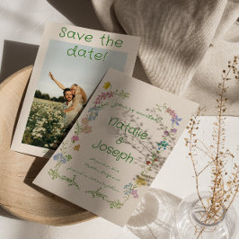 Hand getrokken kleurrijke wilde bloemen foto bruil save the date