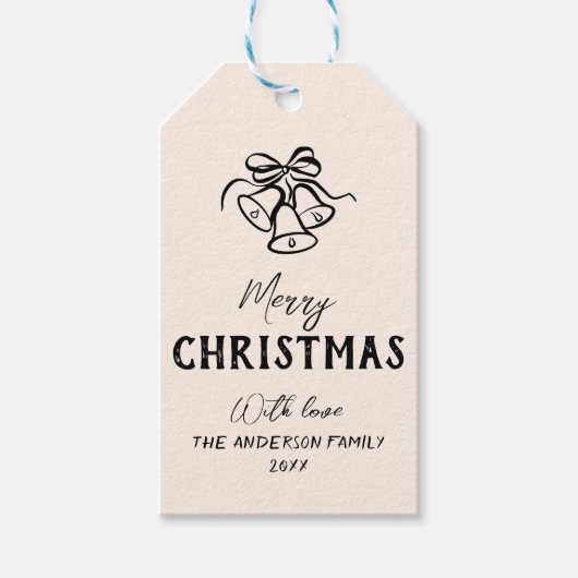  Hand Getrokken Klokken Grens Foto Kerst Cadeaulabel (Voorkant)