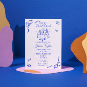 Hand getrokken kobalt blauw bruids brunch Franse s Kaart