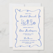 Hand getrokken kobalt blauw bruids brunch kaart (Voorkant)