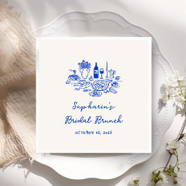 Hand getrokken kobalt blauw bruids brunch servet