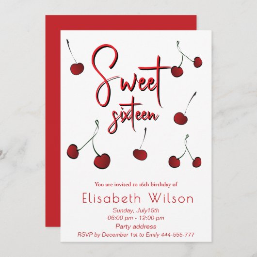 Hand getrokken koele grillige speelse kersen zoet kaart (Voorkant / Achterkant)