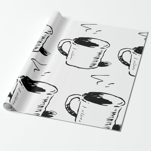 Hand getrokken koffie Mok schets minimalistisch Cadeaupapier (Uitgerold)