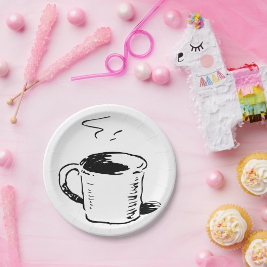 Hand getrokken koffie Mok schets minimalistisch Papieren Bordje (Feest)