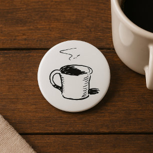 Hand getrokken koffie Mok schets minimalistisch Ronde Button 7,6 Cm
