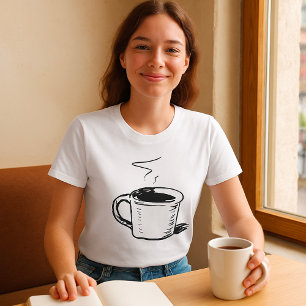 Hand getrokken koffie Mok schets minimalistisch T-shirt