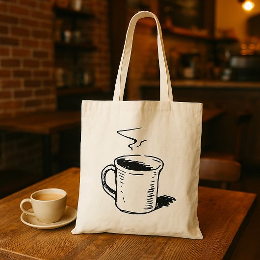 Hand getrokken koffie Mok schets minimalistisch Tote Bag