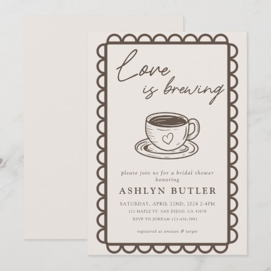 Hand getrokken koffie thema bruids douche uitnodig kaart (Voorkant / Achterkant)
