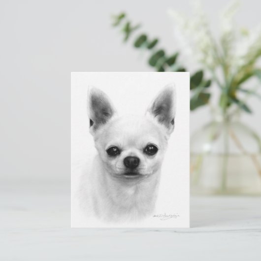 Hand getrokken Kortharige Chihuahua - Realistische Briefkaart (Staand voorkant)