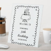 Hand getrokken krabbel 30e verjaardag welkom teken reclamebord met voetstuk (Insitu)