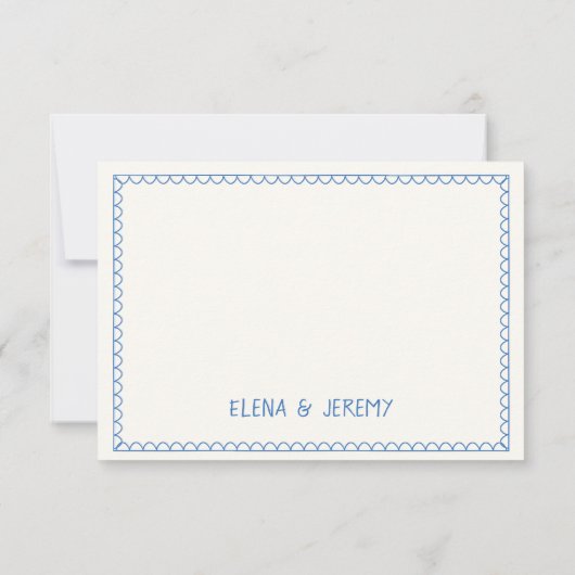 Hand getrokken krabbel  blauw Frans bruiloft Bedankkaart (Achterkant)