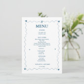 Hand getrokken krabbel blauwe illustratie bruiloft menu (Staand voorkant)