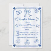 Hand getrokken krabbel blauwe strepen paar douche kaart (Voorkant)