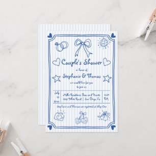 Hand getrokken krabbel blauwe strepen paar douche kaart