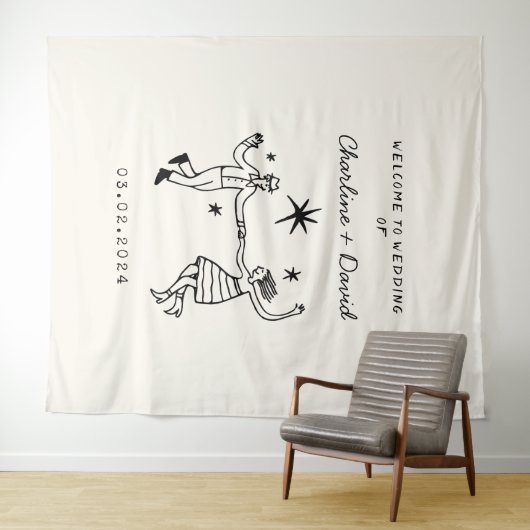 Hand getrokken krabbel bruiloft welkom wandkleed (In Situ (horizontaal))