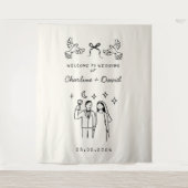 Hand getrokken krabbel bruiloft welkom wandkleed (Voorkant)