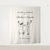 Hand getrokken krabbel bruiloft welkom wandkleed (Voorkant)