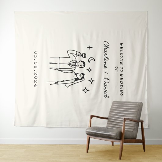 Hand getrokken krabbel bruiloft welkom wandkleed (In Situ (horizontaal))