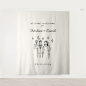 Hand getrokken krabbel bruiloft welkom wandkleed (Voorkant)