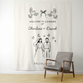 Hand getrokken krabbel bruiloft welkom wandkleed (In situ)