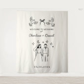 Hand getrokken krabbel bruiloft welkom wandkleed (Voorkant)
